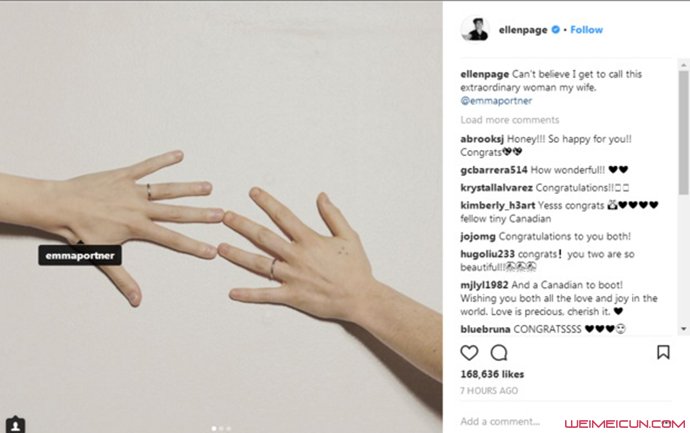 艾伦佩吉结婚 出柜3年后终修成正果晒戒指大声宣布喜讯 3